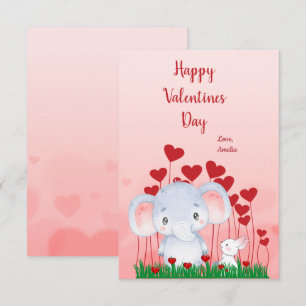 Carte Amis de lapin Eléphant mignon Coeurs rouges Saint 