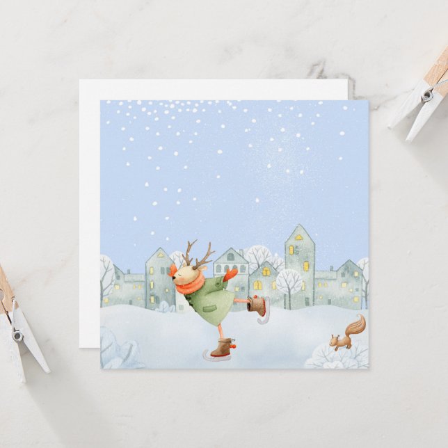 CARTE AMIS D'HIVER DE WOODLAND - RÉINDEUR DE SKATING DE  (Devant/Arrière en situation)
