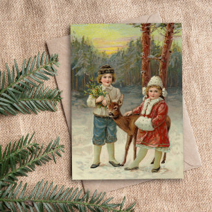 Carte Amis d'hiver Noël vintage