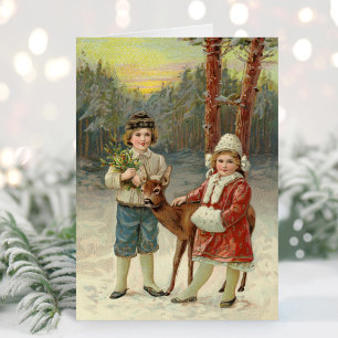 Carte Amis d'hiver Noël vintage