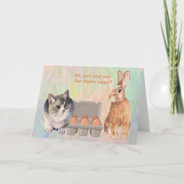 Carte AMIS Drôle chat et lapin lapin Pâques (Devant)