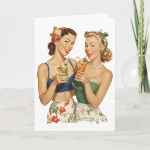 Carte Amis du Cocktail Été Pin-Up Vintage