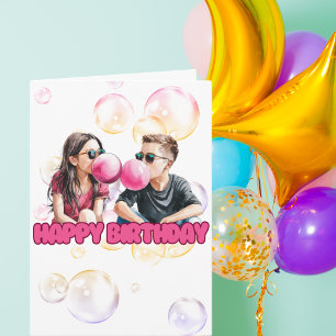 Carte Amis soufflant bulle, Aquarelle mignonne Anniversa