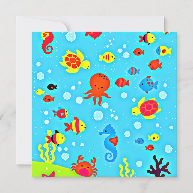 Carte Amis sous-marins, coloré et mignon (Devant)