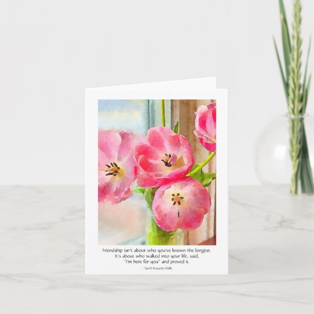 Carte Amitié Dit Pour N'Importe Qui Tulipes Roses (Devant)