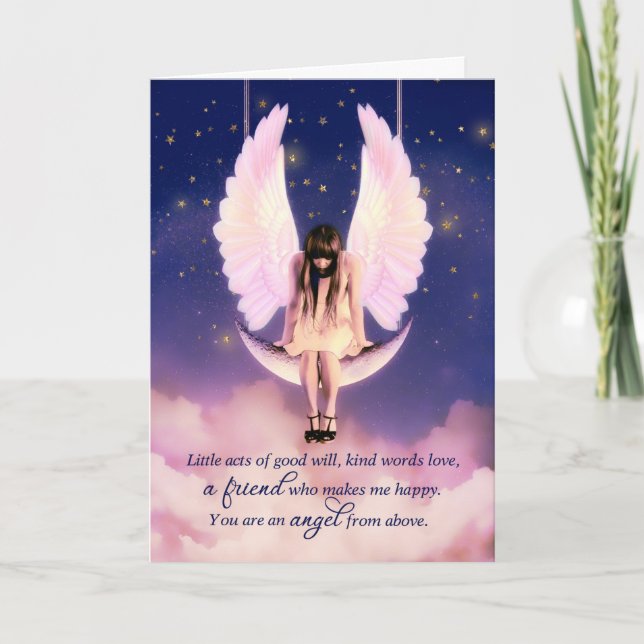 Carte Amitié Female Angel se balançant sur la Lune (Devant)