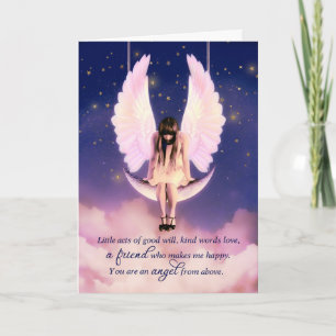 Carte Amitié Female Angel se balançant sur la Lune