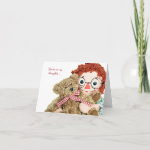 Carte amitié-vieux poupée de chiffon et ours de nounours