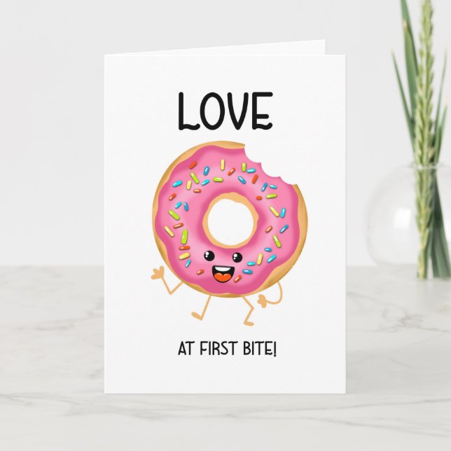 Carte Amour à la première morsure anniversaire beignet V (Devant)