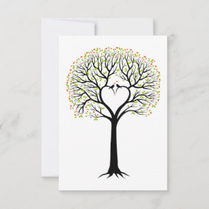 Carte Amour arbre avec branches cardiaques, oiseaux et c