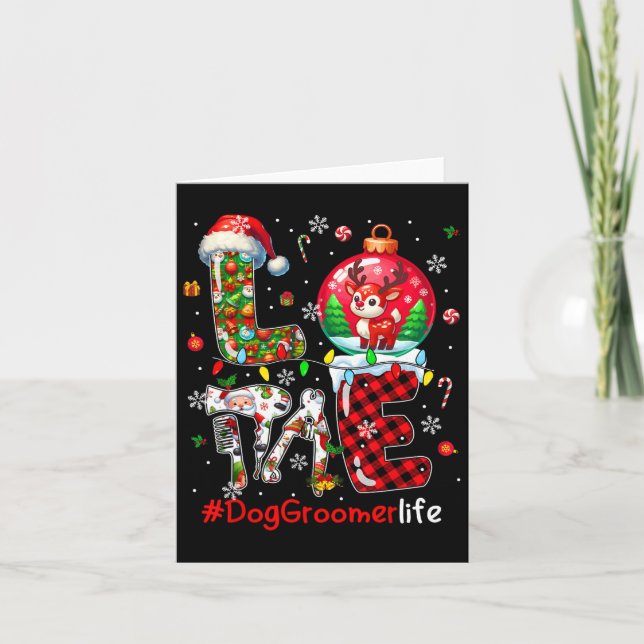 Carte Amour Chien Groomer Noël Père Noël Reindeer Corres (Devant)