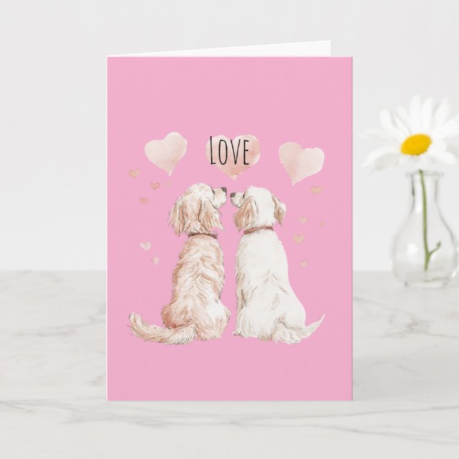 Carte Amour de chien coeurs roses (Petite plante)
