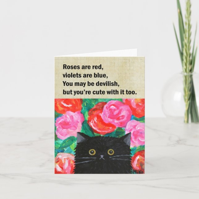 Carte Amour drôle Poème mignon Chat Noir Valentines Jour (Devant)
