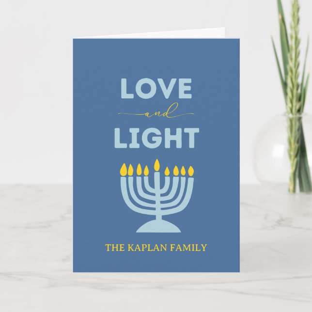 Carte "Amour et Lumière" Menorah Personnalisé Hanoukka (Devant)
