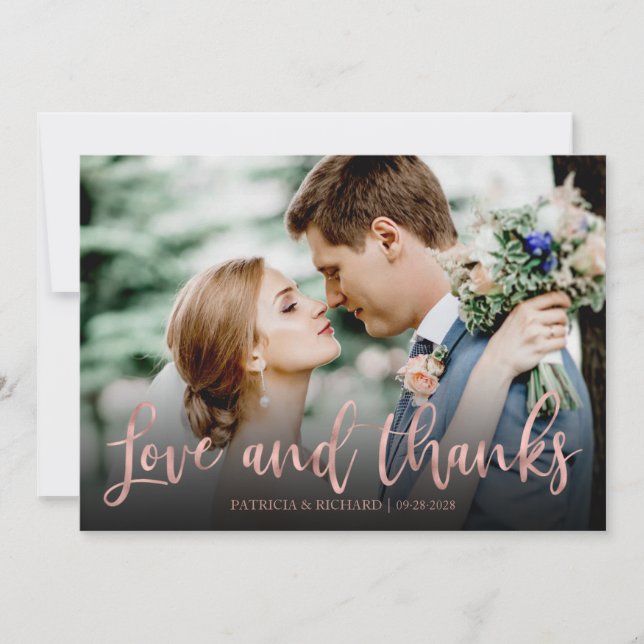 Carte Amour Et Merci Rose Gold Photo Mariage Merci (Devant)