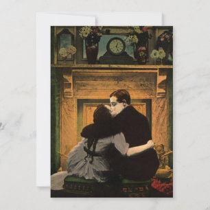 Carte Amour et romance vintage, baiser de cheminée roman