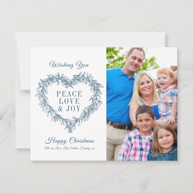 Carte Amour joie paix bleu mistletoe photo Noël (Devant)