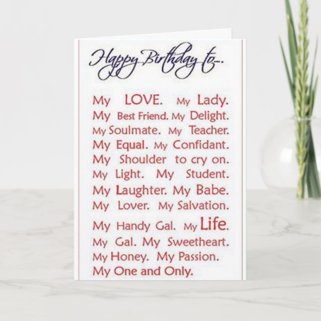 CARTE "AMOUR REMPLIE" POUR "MON AMOUR" (Devant)
