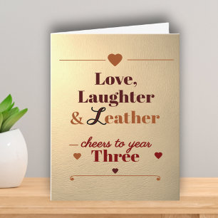 Carte Amour, rire et cuir 3e anniversaire mariage