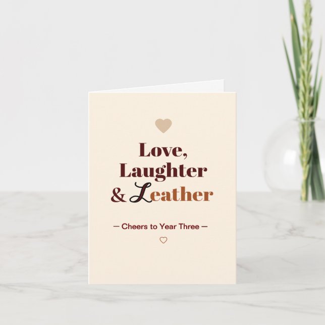Carte Amour, rire et cuir 3e anniversaire mariage (Devant)