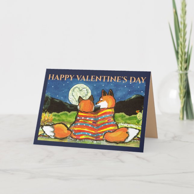 Carte Amour romantique de la Saint-Valentin Renard Lune  (Devant)