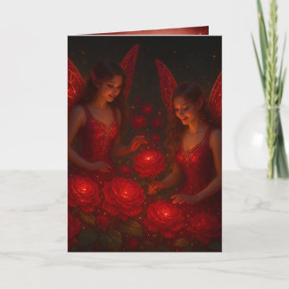 Carte Amour Romantique Rose Rouge Fée pour Elle