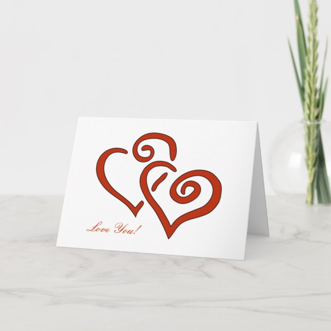 Carte Amour rouge de 2 coeurs vous anniversaire (Devant)