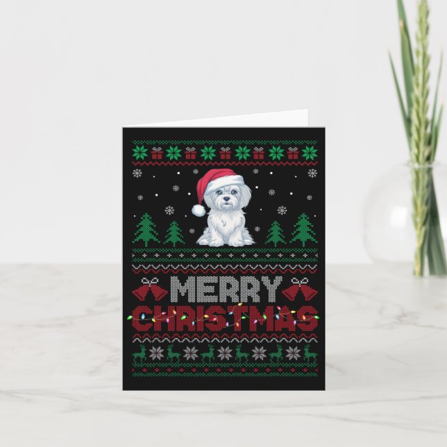 Carte Amoureux de les chiens maltais Santa Hat Lumières  (Devant)