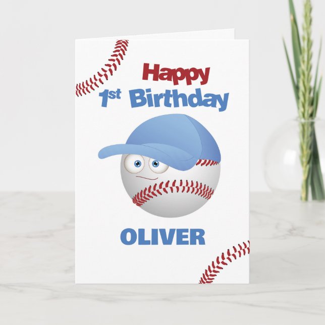 Carte Amusant 1er Anniversaire Thème De Baseball (Devant)