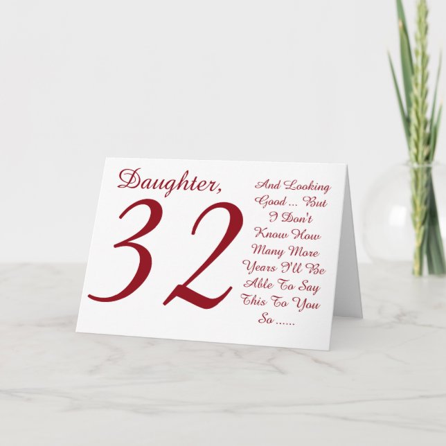 Carte Amusant, 32ème anniversaire, fille, texte rouge et (Devant)