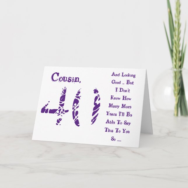 Carte Amusant, 40ème anniversaire, cousin, texte violet  (Devant)