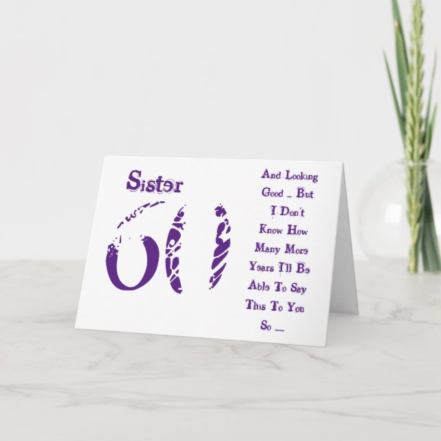 Carte Amusant, 60ème anniversaire, soeur, texte violet e (Devant)