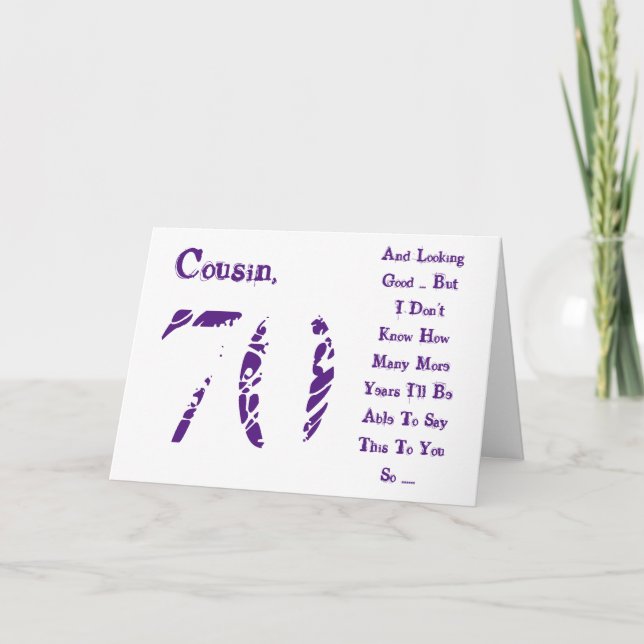 Carte Amusant, 70ème anniversaire, cousin, texte violet  (Devant)