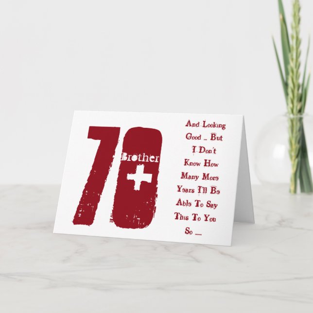 Carte Amusant, 70ème anniversaire, frère, texte rouge et (Devant)