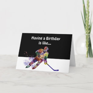 Carte Amusant Anniversaire à courte main Hockey objectif