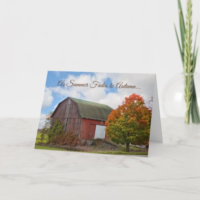 Carte Amusant automne sur la colline Grange et arbre Ann (Devant)