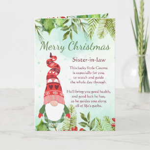 Carte Amusant belle-soeur Noël Lucky Gnome Blank Car