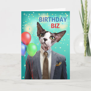 Carte Amusant Biz Chat d'anniversaire en costume et Crav