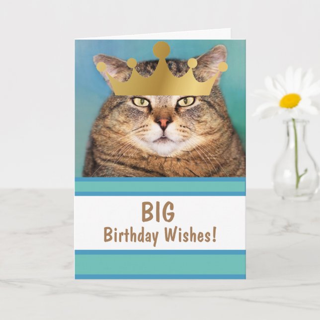 Carte Amusant Chat Gros voeux d'anniversaire (Petite plante)