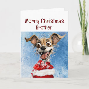 Carte Amusant Chien Frère Petite-fille Enfants Noël