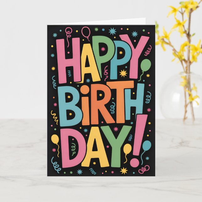 Carte Amusant coloré Joyeux anniversaire (Fleur jaune)