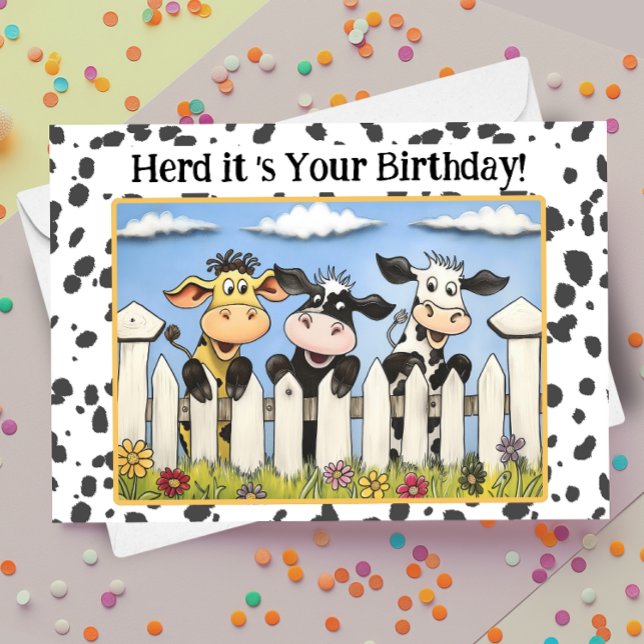 Carte Amusant Cute Pun Cartoon de ferme Vache Herd Anniv (Créateur téléchargé)