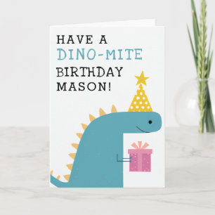 Carte Amusant Dinosaure Bleu Anniversaire