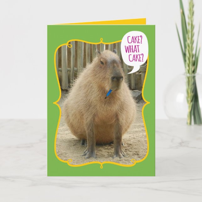 Carte Amusant Géant Gâteau Manger Capybara Anniversaire (Devant)