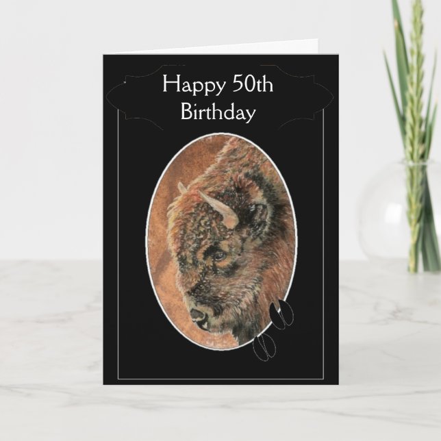 Carte Amusant Joyeux 50e Anniversaire Bison, Animaux de  (Devant)