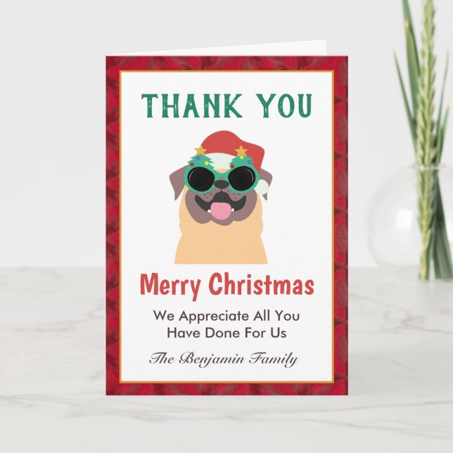 Carte Amusant Joyeux Merci de Noël Chiot Personnaliser (Devant)