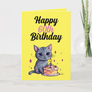 Carte Amusant Mari de chat jaune et noir 60e anniversair