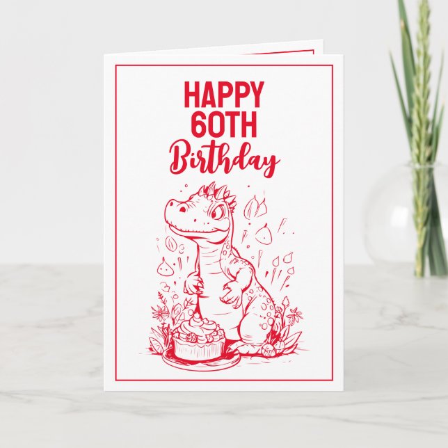 Carte Amusant Mari Trex Rouge & Blanc 60e anniversaire (Devant)