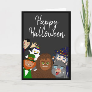 Carte Amusant Monstres Noirs Mets Joyeux Halloween Party
