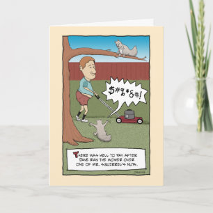 Carte Amusant Mowing the Squirrel's Nuts Anniversaire